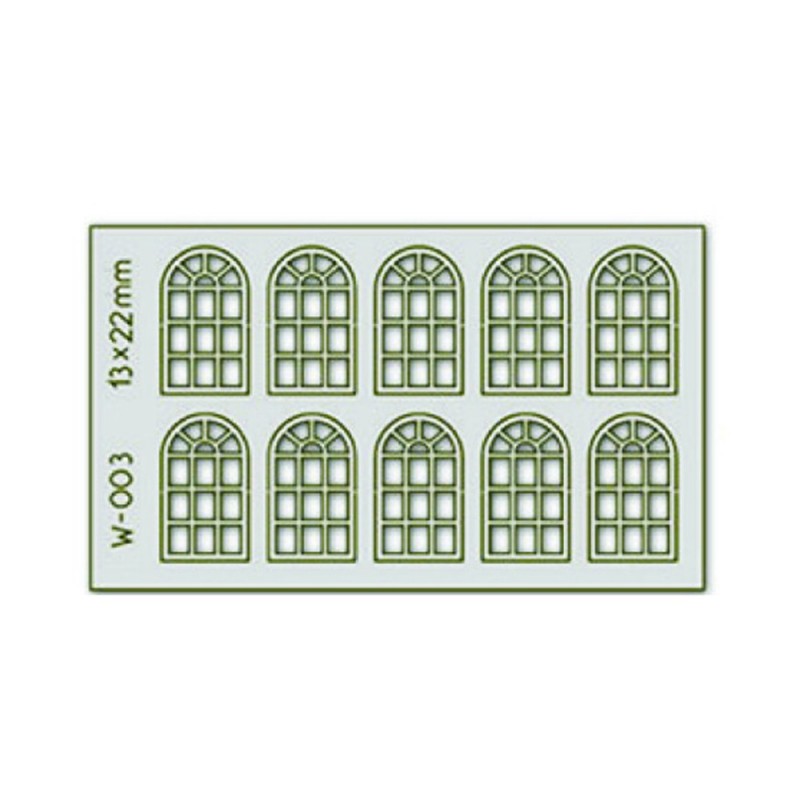 PW-003 - 10 pcs 13X22mm 14 Pane Arched Windows H0/00