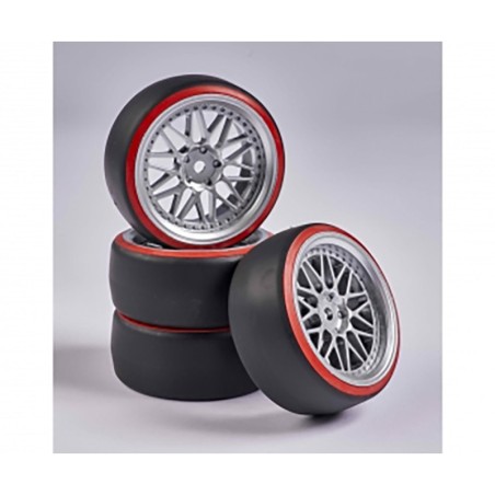 C900156 - 1:10 Wheel Set Drift (4) Silver/Red
