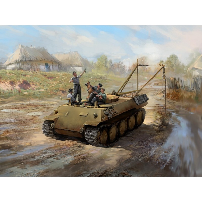 ICM35343 - Prost!, Between Battles on Bergepanther (ARV Bergepanther with 4 Figures & Dog)
