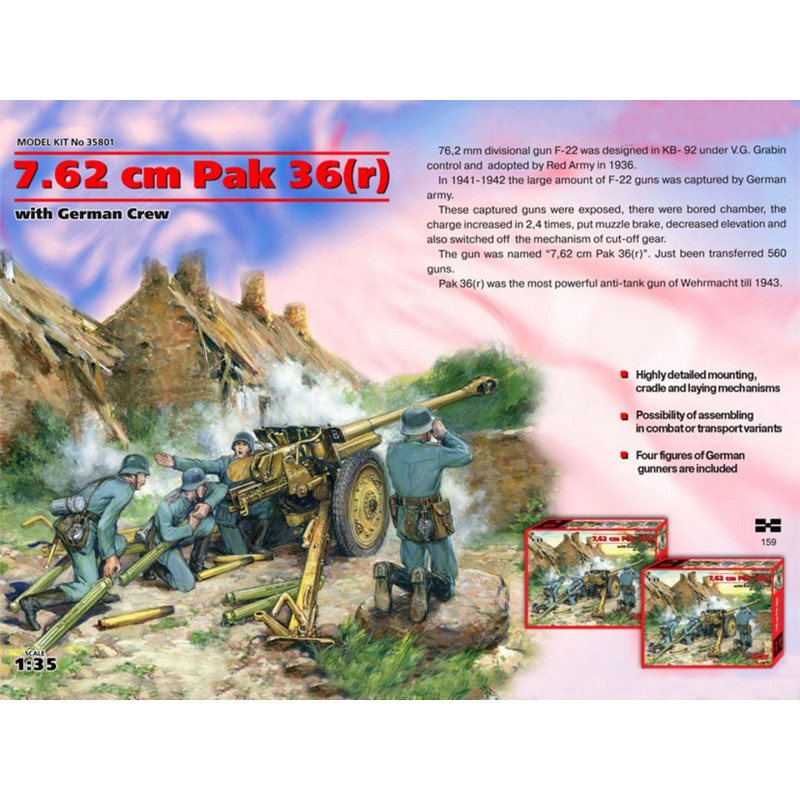 ICM35801 - 7,62 cm Pak 36(r) with 4 German Crew Figures