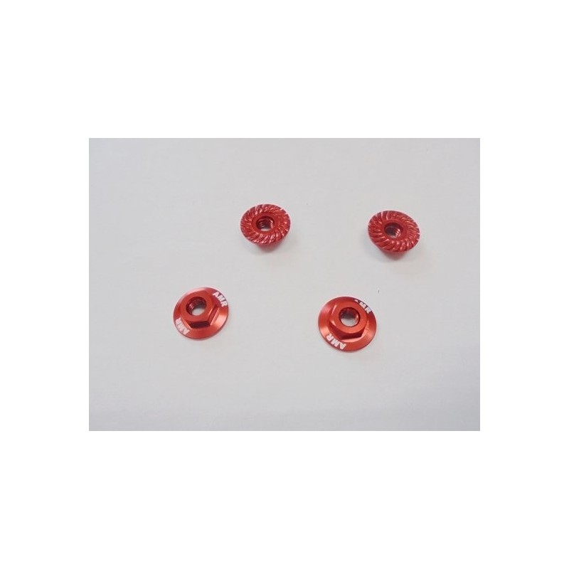 AMR-025R - Serrated Large Diameter 1:10 Aluminium Wheel Nuts (4) Red