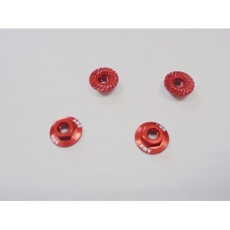 AMR-025R - Serrated Large Diameter 1:10 Aluminium Wheel Nuts (4) Red