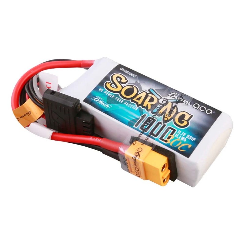 GE1-1000-2X6GT - GensAce Soaring LiPo 2S 7.4V-1000-30C (XT60) 69.5x54x11mm 63g G-Tech