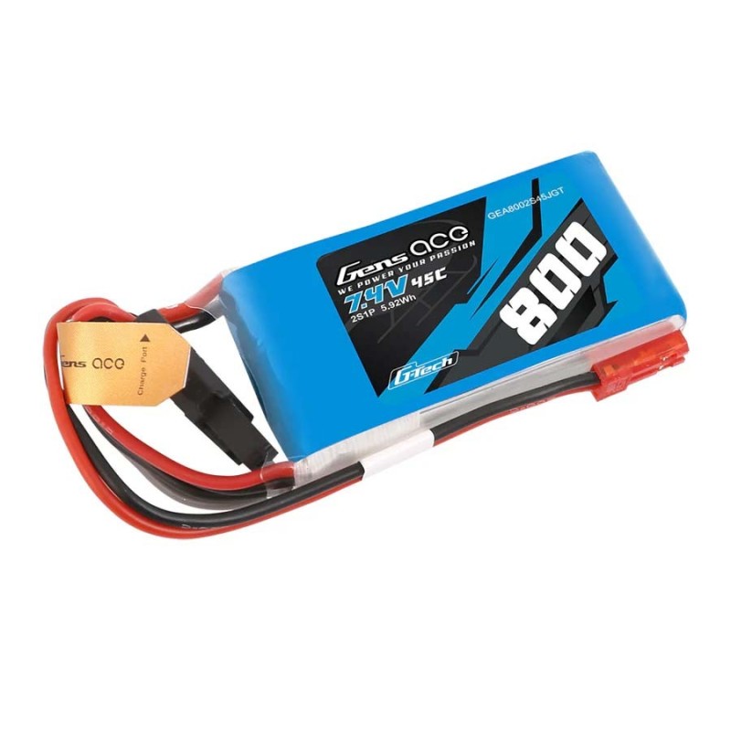 GE1-0800-2JGT - Gensace Batterie LiPo 2S 7.4V-800-45C (JST) 55x30x16mm 50g G-Tech