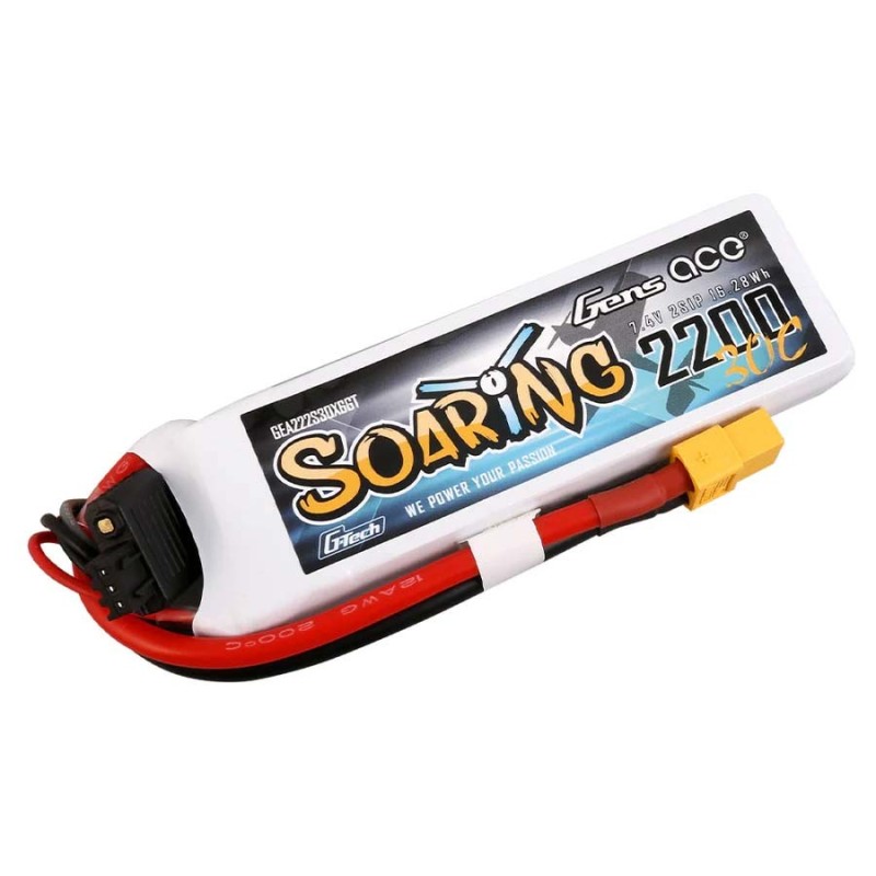 GE1-2200-2X6GT - GensAce Soaring LiPo 2S 7.4V-2200-30C(XT60) 104x34.5x14.5mm 122g GT