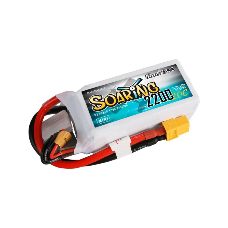 GE1-2200S-4X6 - Gens ace Soaring Mini LiPo 4S 14.8V-2200-20C (XT60) 76x33x33mm 185g