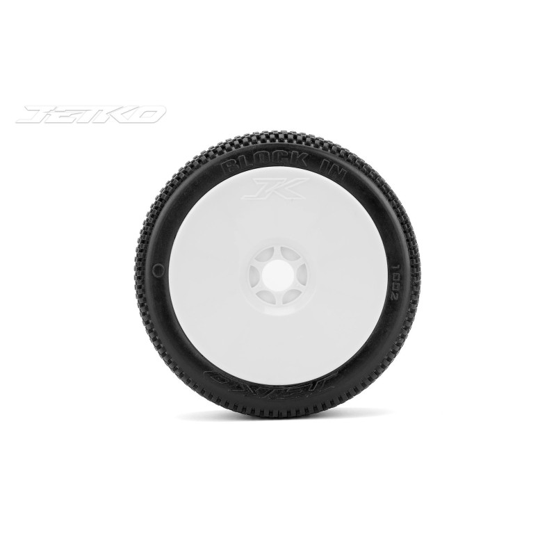JK1002SRW - Jetko Block In Soft 1:8 Buggy Pre-glued White Revo Rims (2)