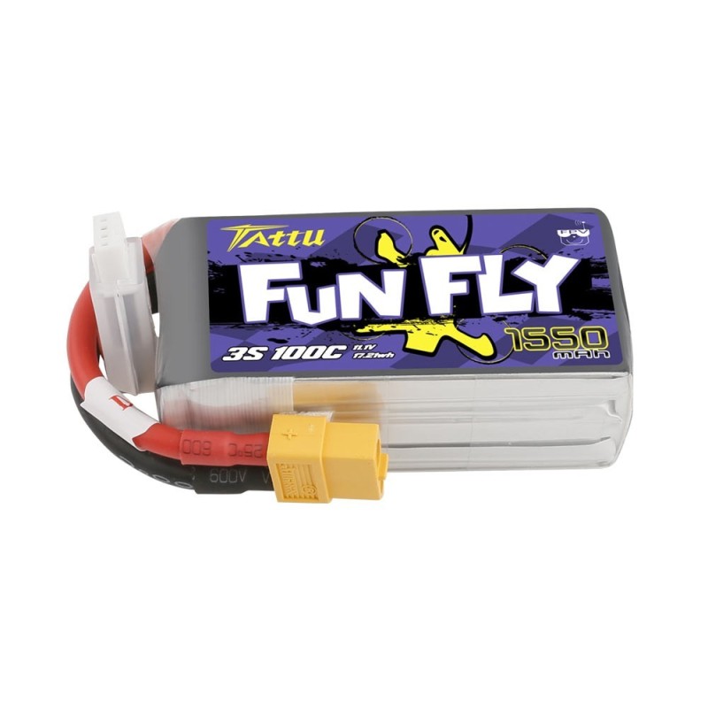 GE1TA-1550-3X6 - Gens ace Tattu FunFly LiPo 3S 11.1V-1550-100C (XT60) 73x36x28mm 140g