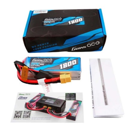 GE1-1800-3X6GT - GensAce Soaring LiPo 3S 11.1V-1800-45C(XT60) 92x31x25mm 153g G-Tech