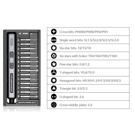 AM199911G - SES Mini Electric Screwdriver With Alu Case (28 in 1) Space Gray