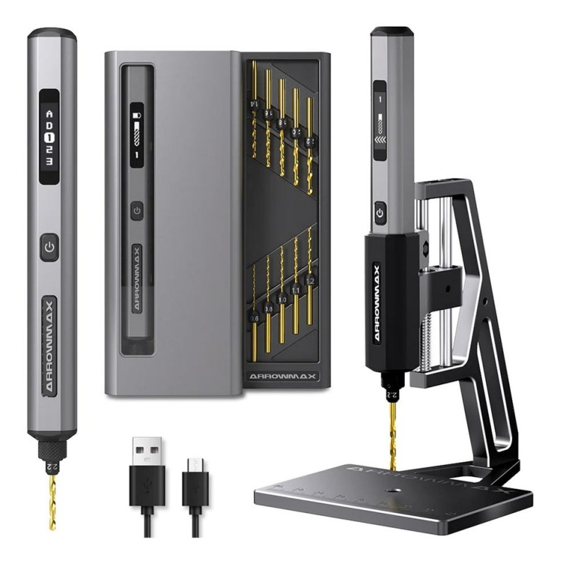 AM199974 - Arrowmax SDS Mini Drill With Alu Case + Benchtop Drill Press (Black)