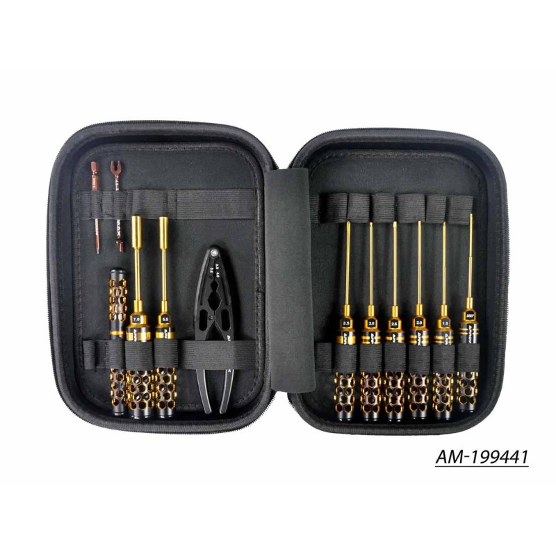 AM199441 - AM TOOLSET FOR 1:10 OFFROAD (12PCS) WITH TOOLS BAG BLACK GOLDEN