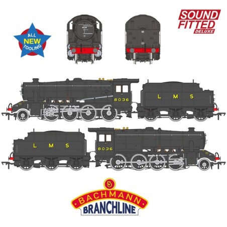 35-225SF - LMS 8F with Riveted Tender 8036 LMS Black SOUND FITTED